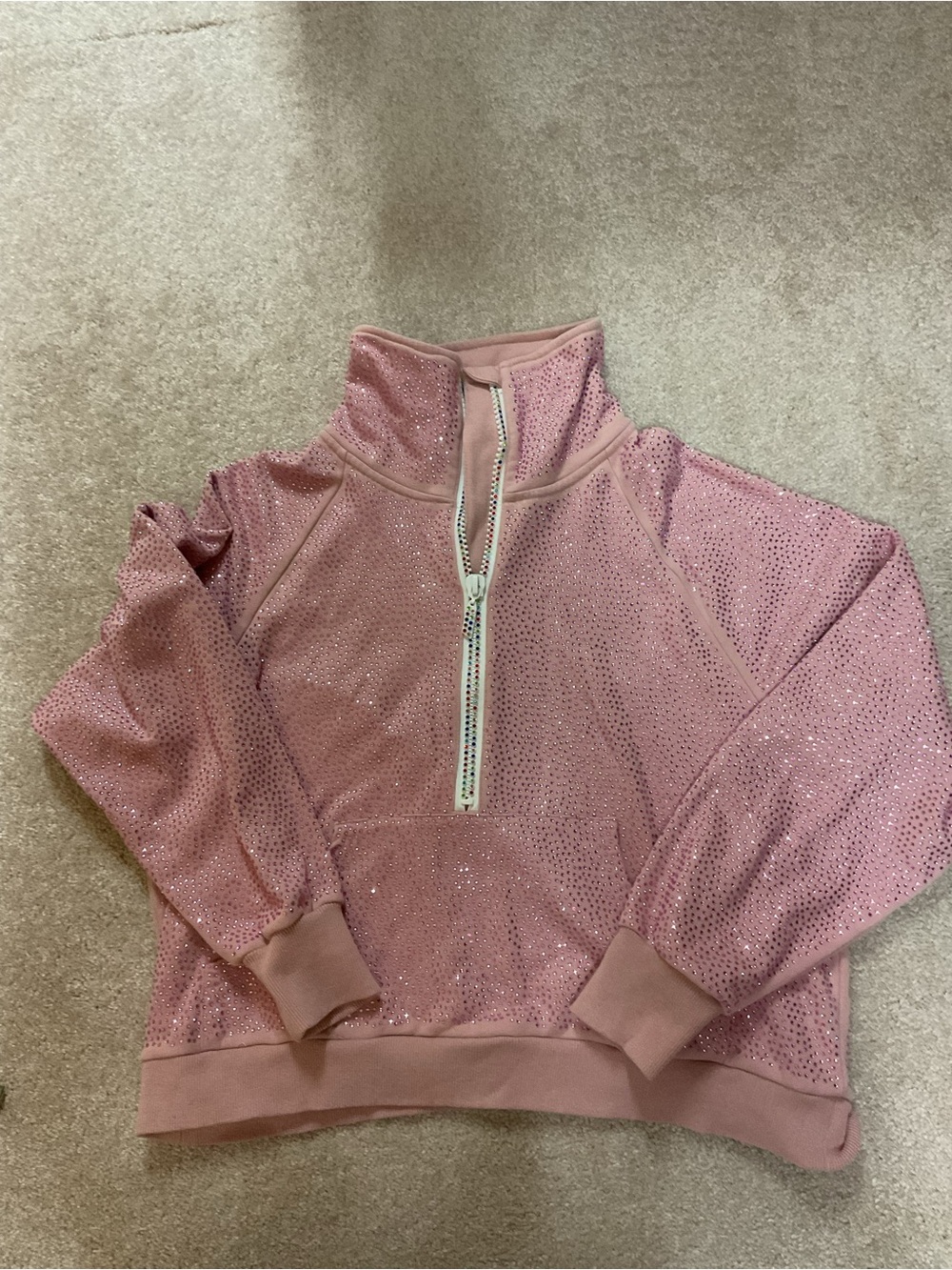 Queen of sparkles Pink Sequin Half-Zip Pullover Sweater